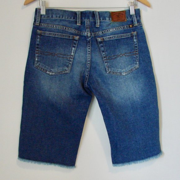 Lucky Brand Jean Shorts Abbey Bermuda Long Denim Frayed Raw Hem Size 4 / 27 - Picture 10 of 16